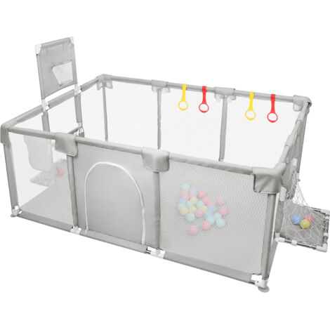 Parc bébé, barrière de sécurité, clôture pour enfants, Center Garden Toys, 180x120x66cm, gris clair