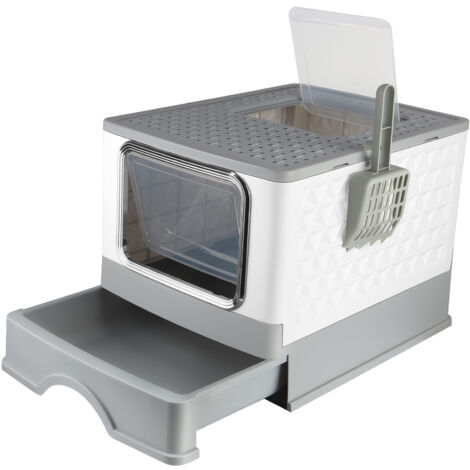Haloyo® Maison de toilette pliable pour chat, Bac à litière pour chat,  tiroir à litière coulissant, pelle ,52x39x39cm, gris (1/5)