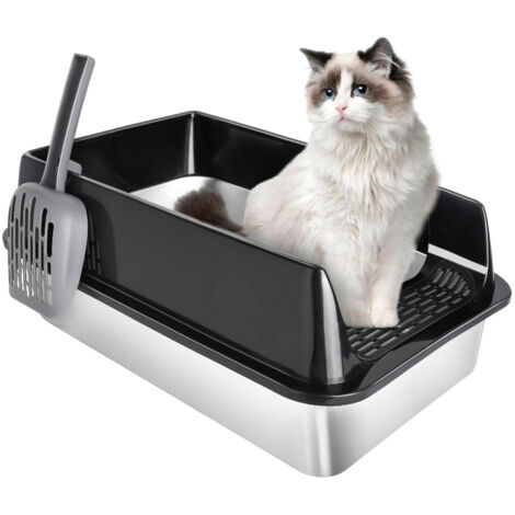 Haloyo® Maison de toilette pliable pour chat, Bac à litière pour chat,  tiroir à litière coulissant, pelle ,50x35x24cm,PP+acier inoxydable, noir
