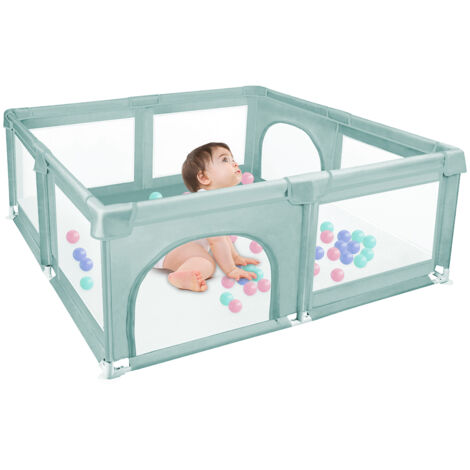 Haloyo® Parc pour bébé,Parc bébé aire de jeux,Parc Pliable avec Barrières,avec mesh respirant intérieur extérieur,Avec 50 boules océaniques,120 x 120 x 66cm, Vert foncé