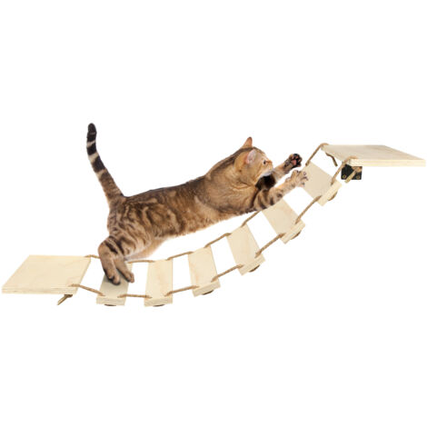 Haloyo® Étagère Murale pour Chat, Pont Mural pour Chat, Arbre à Chat, Mur d'esclade, Meuble Mural pour Dormir, 32.5x15.5x85cm, Couleur du bois (1/5)