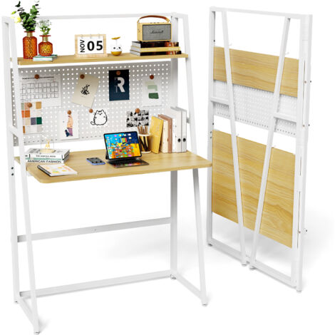 Haloyo® Bureau d'ordinateur à deux niveaux, Table d'ordinateur, Bureau d'ordinateur, Bureau avec Étagères, 80X48x136.5cm, Couleur du bois (1/5)