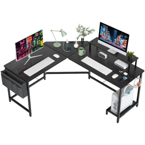 Haloyo® Bureau d'ordinateur, Bureau de jeu, bureau de jeu ergonomique,Bureau d'Angle Gaming, Porte Gobelet, 160-135x55x74cm, noir