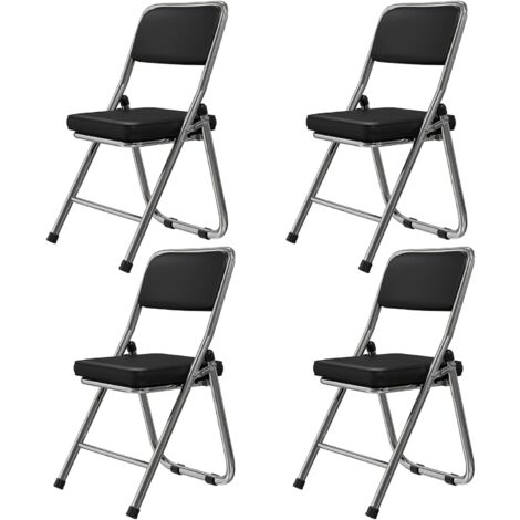 Haloyo® Lot de 4 chaises de salle à manger, chaise pliante, chaise de salon, chaise de cuisine, chaises rembourrées, siège en similicuir, pieds en métal, 45 x 46 x 82 cm, noir (1/5)