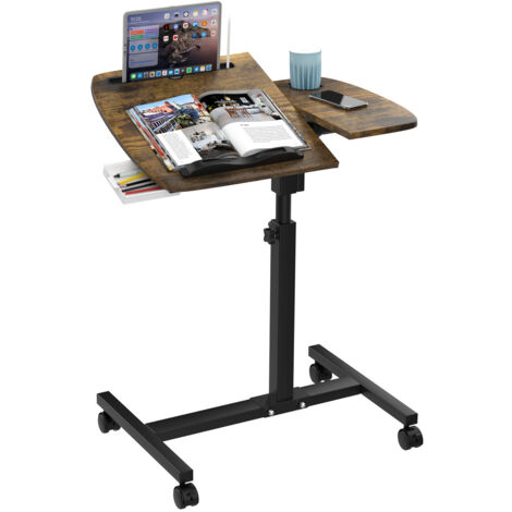 Haloyo® Bureau d'ordinateur avec roulettes,Bureau Mobile, table d'étude pour chambre à coucher, table de lit, 60x40x59-89cm, brun (1/5)