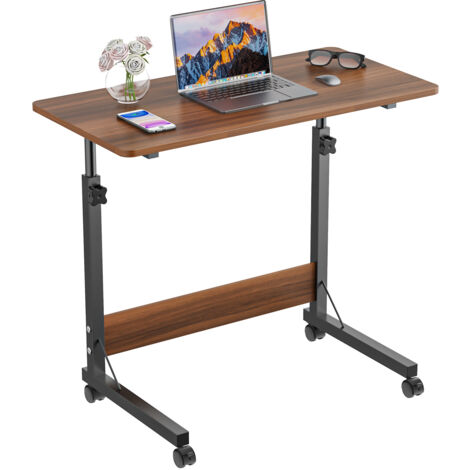 Haloyo® Bureau d'Ordinateur Mobile Réglable en Hauteur avec Roulettes, Bureau table, Table à Plateau Large pour Télétravail, 80x40x69-89cm, brun