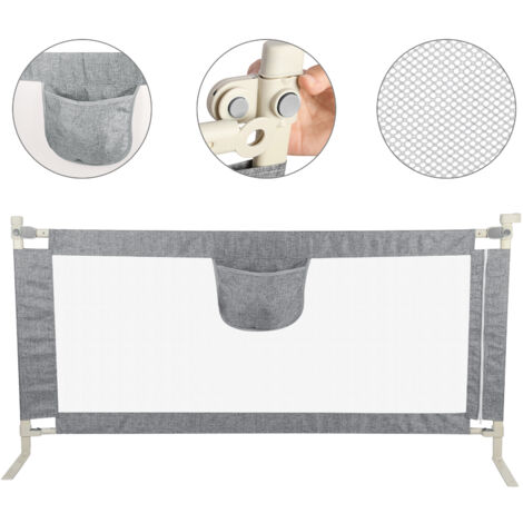 Barrière De Lit Enfant Réglable En Hauteur 180x70x26cm Gris - Sécurité Anti-Chute Bébé