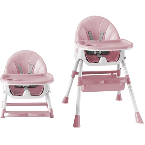 Chaise haute pliable 4 en 1 pour bébé avec roulettes universelles, réglable en hauteur de 6 mois à 3 ans, rose