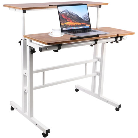 Bureau d'ordinateur avec 4 roulettes, table de jeu, table de bureau 80x60x67-115cm, chêne (1/5)