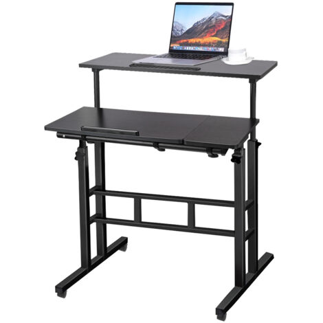 Bureau d'ordinateur avec 4 roulettes, table de jeu, table de bureau 80x60x67-115cm, noir