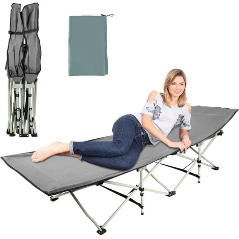 Lit De Camping Pliable Avec Matelas 6 Cm – Cadre Acier, Toile Oxford, 4 Positions, Oreiller Amovible, Capacité 200 Kg, 190x75x30 Cm