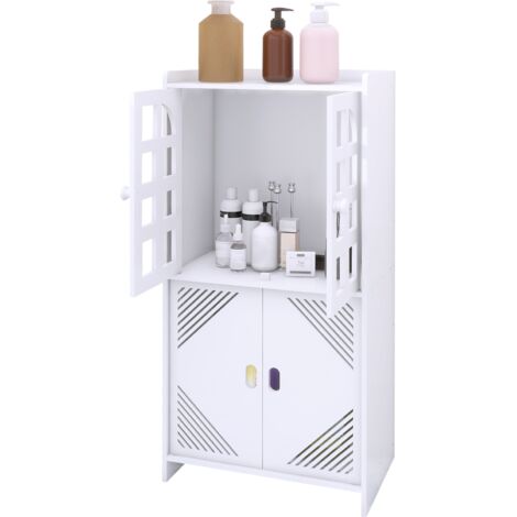 Armoires de rangement de salle de bain avec 4 Portes, Meuble de Rangement, pour chambre à coucher, cuisine, couloir, 30x22x75cm, Blanc (1/5)