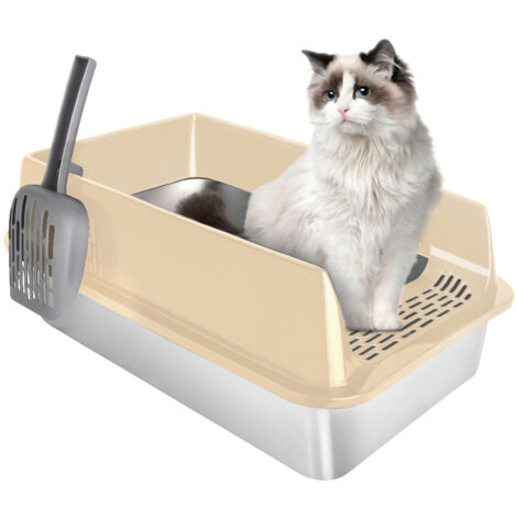 Haloyo® Maison de toilette pliable pour chat, Bac à litière pour chat, tiroir à litière coulissant, pelle ,50x35x24cm,PP+acier inoxydable, Kaki