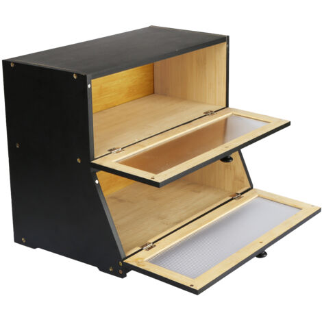 2- Couche Boîte à pain en bambou écologique, Boîte de rangement, Countertop Boîte à Pain Pour pain, pain grillé, noir