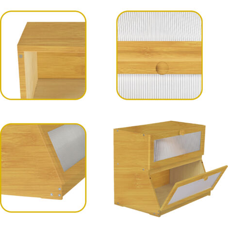 Boîte à pain double couche style fermier en bambou pour le stockage de