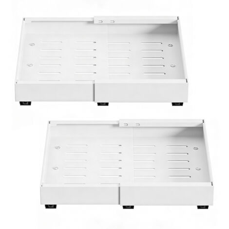 Haloyo®  Lot de 2 Tiroir Telescopique Coulissant Cuisine,  Tiroirs de Cuisine Coulissants,  Rangement Panier Etagere Coulissante pour Placard de Cuisine, 32-52x42x7.5cm-blanc
