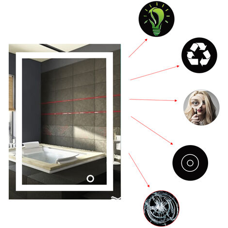 Miroir de salle de bain 50x70cm  miroir mural avec éclairage LED modèle Carré
