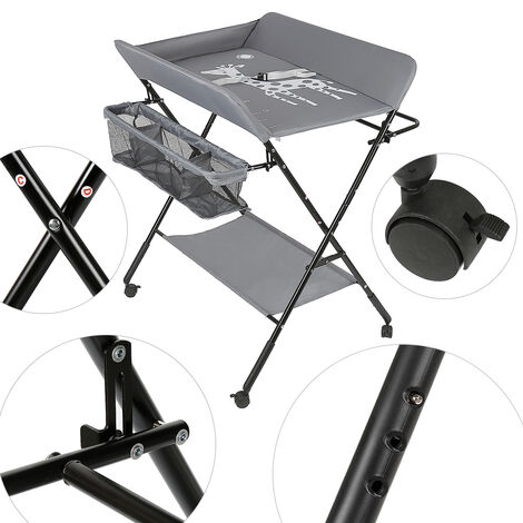 Table à Langer Pliante Avec Panier Rangement - Charge Max 25 Kg, Hauteur Réglable, Ceinture Sécurité (WOTAT) - 4