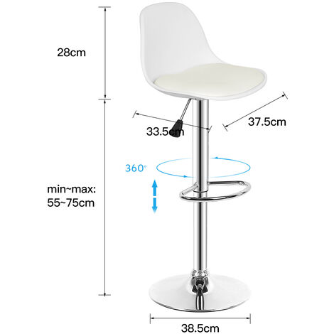 Lot de 2 tabourets de bar design Blanc Chaises de bar 2 pcs Similicuir