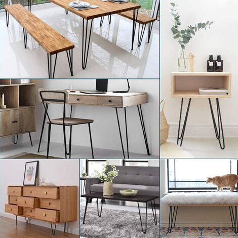Lot De 4 Pieds De Table Yaheetech Style Barre à Chignon - Métal Noir Mat - Hauteur 41 Cm - Trous Pré-percés