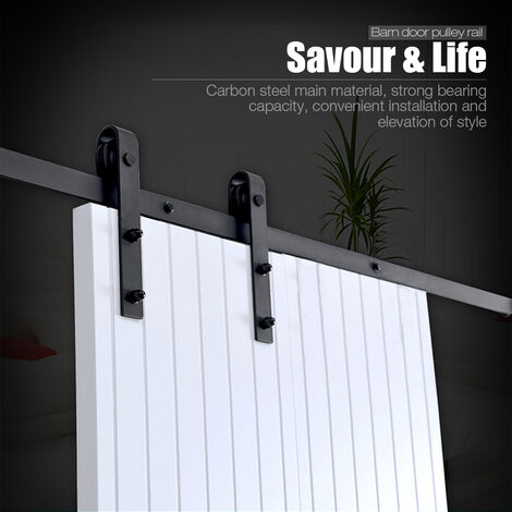 300CM  SYSTÈME COULISSANT  Quincaillerie Kit de Rail Roulettes pour Porte Coulissante Hardware pour une Porte Suspendue en Bois Sliding Barn Door