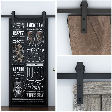 300CM  SYSTÈME COULISSANT  Quincaillerie Kit de Rail Roulettes pour Porte Coulissante Hardware pour une Porte Suspendue en Bois Sliding Barn Door