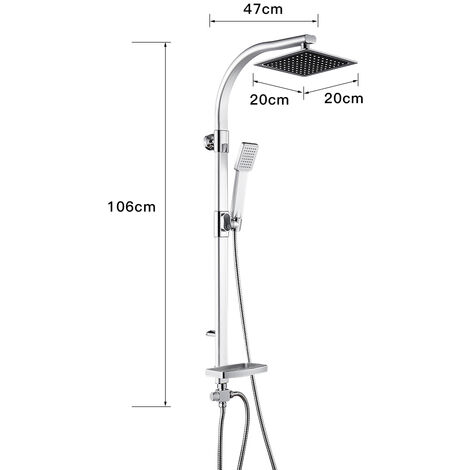 Haloyo – Colonne de douche sans robinetterie – Kit douche chromé avec pomme haute 200x200mm – Tuyau flexible 150cm – Alliage aluminium et ABS