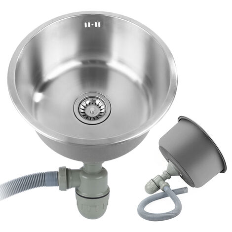 Haloyo – Évier de cuisine rond 41x41cm – Évier en acier inoxydable 304 – Égouttoir intégré – Résistant à la corrosion et aux taches (1/5)