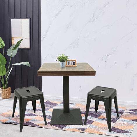 Table haute carrée 60 cm pied noir et revêtement marbre noir