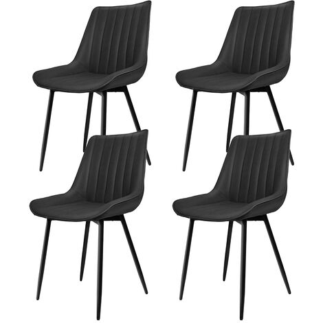 Chaise de salle à manger, lot de 4, chaise rayée Siège rembourrée , largeur d’assise 49 cm, pieds en métal, revêtement en simili cuir, charge 120 kg, pour salon, chambre, noir (1/5)
