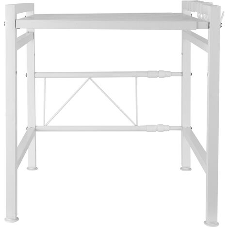 Support Extensible pour Four à Micro-Ondes à Charge Lourde, Support d'étagère pour Four à Micro-Ondes à Hauteur réglable Suspendus Organisateur de Rangement de Cuisine avec 6 crochets-Blanc