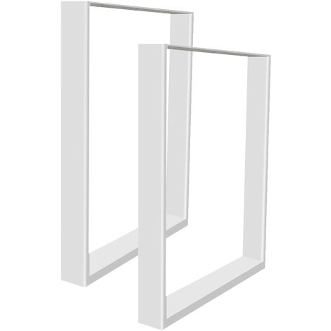 Jeu de 2 Pieds de table en acier format rectangulaire noir, Pieds pour meubles, Pieds de table métal 6072 cm - BLANC