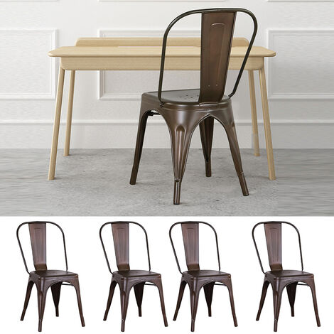 BenyLed Lot De 4 Chaises Salle à Manger Métal Style Industriel - Empilables Intérieur Extérieur, Vintage