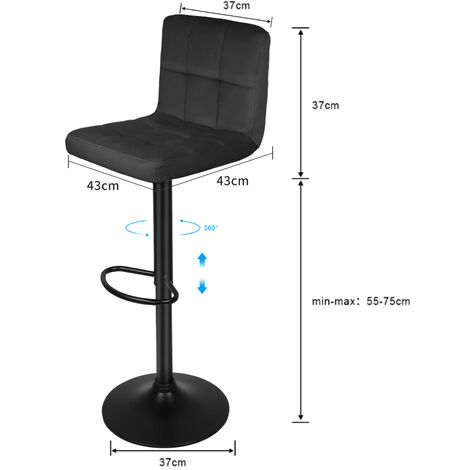 6 Tabouret de Bar en velours et métal. Chaise de comptoir réglable en  Hauteur et Rotatif.