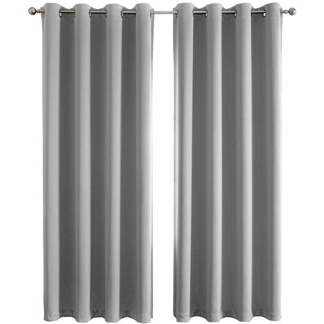 Rideaux Thermiques Occultants 300x210 Cm - Gris Foncé à Oeillets Pour Salon Et Chambre