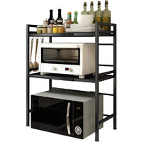 Etagère de cuisine 2 Niveau,Etagère Rangement Organisateur Cuisine,Étagère Multifonction pour Micro Ondes,40/64 x 36.5 x 78 cm,Noir