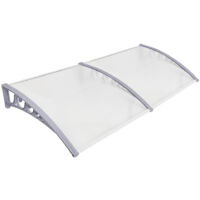 Marquise auvent de porte,fixations inox, 100 x 200 cm,blanc et gris clair