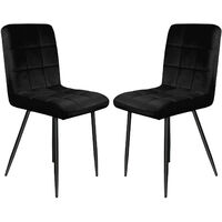 Set aus 2 Esszimmerstühlen mit Rückenlehne, Metallbeinen, vielseitig, Samtstoff, 9 quadratische Stühle, für das Esszimmer in der Küche – Küchenstuhl, Schwarz