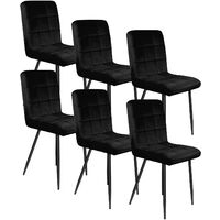 Set mit 6 Esszimmerstühlen mit Rückenlehne, Metallbeinen, vielseitig einsetzbar, Samtstoff, Küchen-Esszimmerstuhl, Schwarz