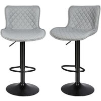2er Set Barhocker ,Gitter-Barhocker aus PU-Twill, drehbar Barstuhl mit Rückenlehne und Fußstütze,großer karierter Barhocker, für Kücheninsel, Höhenverstellbar, hellgrau