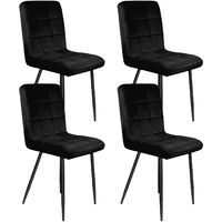 Set mit 4 Esszimmerstühlen mit Rückenlehne, Metallbeinen, vielseitig einsetzbar, Samtstoff, Küchen-Esszimmerstuhl, Schwarz