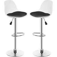 Barhocker 2er Set Schwarz Esszimmerstühle,Barhocker aus PU Leder Kunststoff Metall, Höhenverstellbar 360° Drehbar mit Rückenlehne und Sitzkissen, für Bistro Kitchen,Hauptsächlich schwarz und weiß