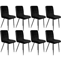 Set mit 8 Esszimmerstühlen mit Rückenlehne, Metallbeinen, vielseitig einsetzbar, Samtstoff, Küchen-Esszimmerstuhl, Schwarz