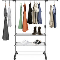 Portant à vêtement avec 3 niveaux étagères à Chaussures,Haloyo®,avec roulettes,penderie à vêtements portable extensible,tringle réglable hauteur 93-158cm,largeur 91-164cm,noir