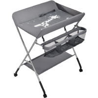 Baby changing table,Table à Langer Bébé Pliante avec Panier de Rangement à Côté Structure en Fer Charge,80×65×99cm,gris foncé