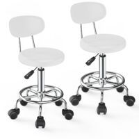 Lot de 2 tabourets de bar, chaise pivotante, tabourets de bar, tabouret de bar réglable en hauteur, tabouret de travail rembourré, tabouret avec dossier, 33 x 33 x 47-61,5 cm, blanc