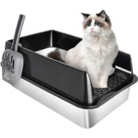 Haloyo® Maison de toilette pliable pour chat, Bac à litière pour chat, tiroir à litière coulissant, pelle ,60x40x30cm, PP+acier inoxydable, noir