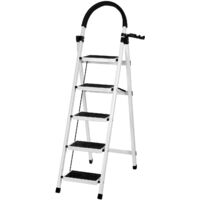 Tabouret Echelle pliant Marche pied 5 marches de sécurité pliant Acier au carbone 152x87x39cm Blanc