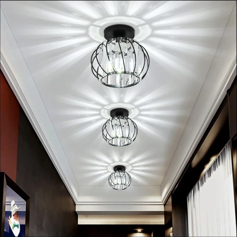 Plafonnier LED Cristal Noir | Lustre Moderne E27 | Pour Salon/Chambre/Couloir | 17x13x13cm