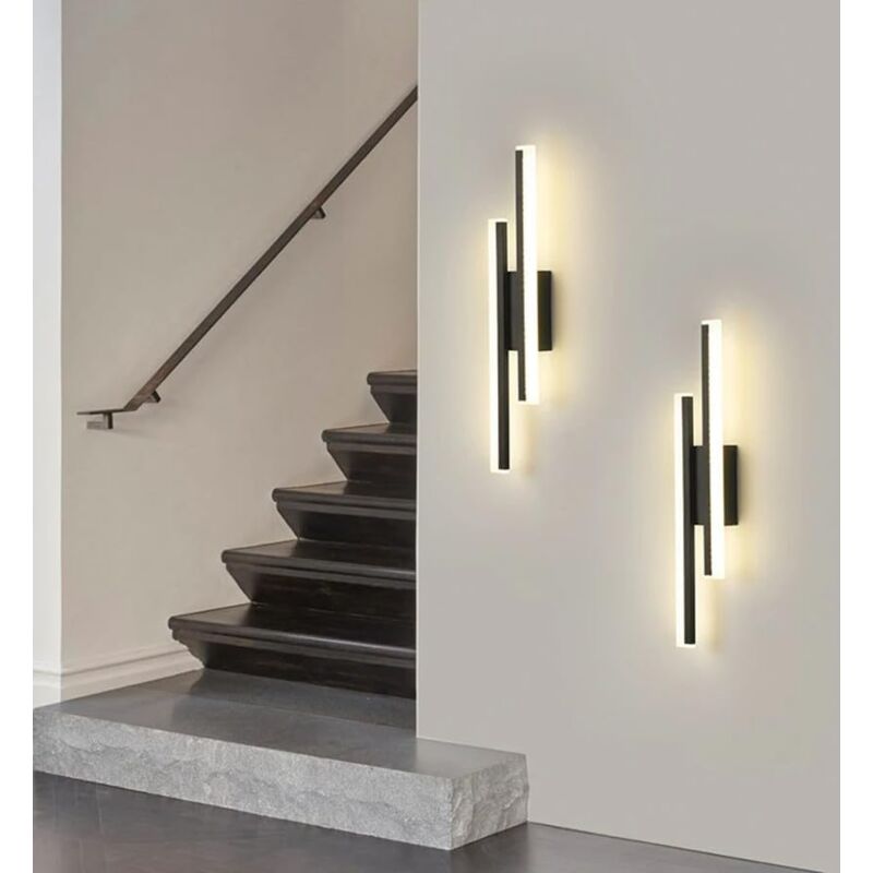 COMELY Lampe Murale LED Intérieure, 16W Moderne 3000K Lumière Chaude, Acrylique Noir pour Chambre, Salon, Couloir, Escalier 3